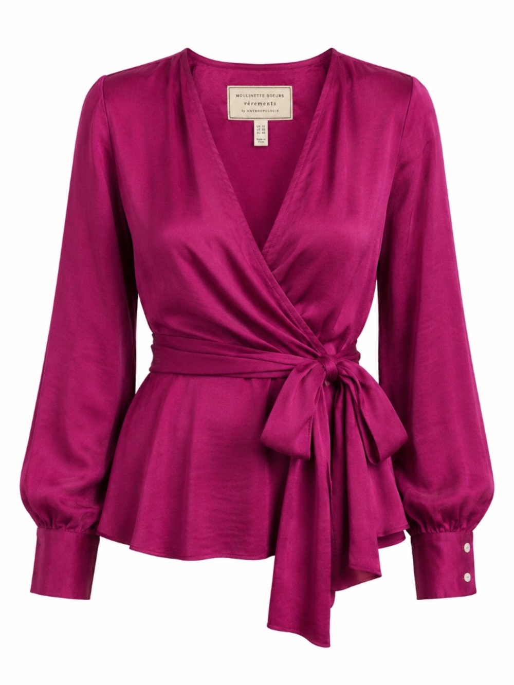 NWT Anthropologie Moulinette Soeurs Brynn Tie Front Blouse Raspberry 8